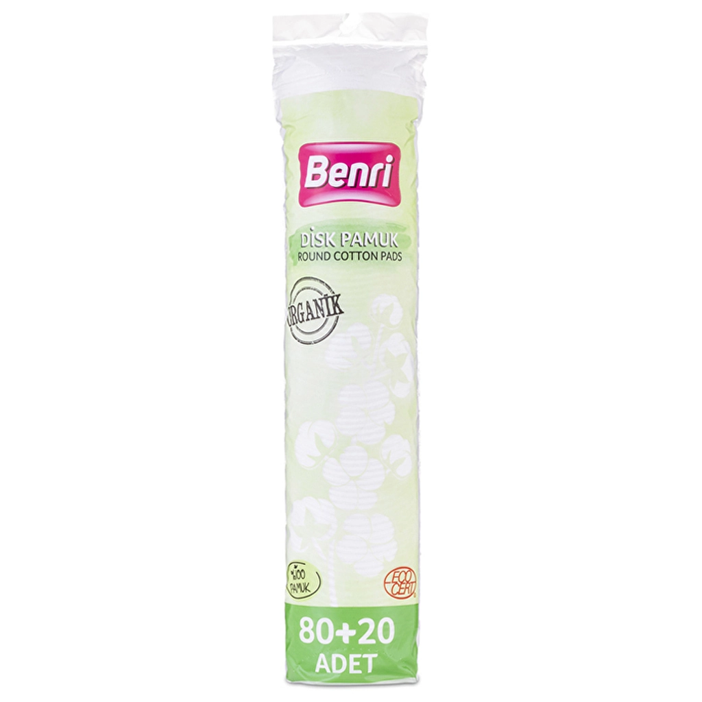Benri Organic Makeup Remover Cotton Pads - 100% Cotton, 80+20 pcs