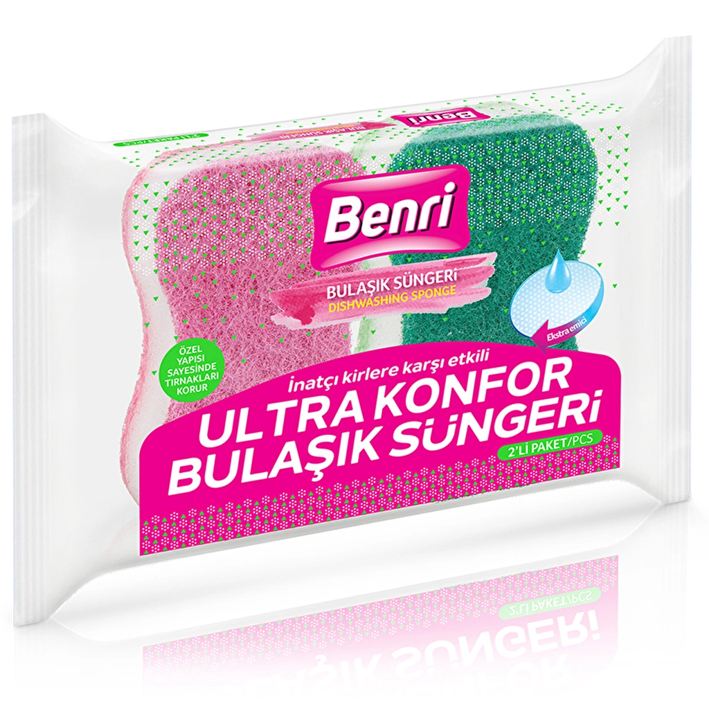 Benri Ultra Comfort Dish Sponge 2-Pack - Stain-Fighting Power