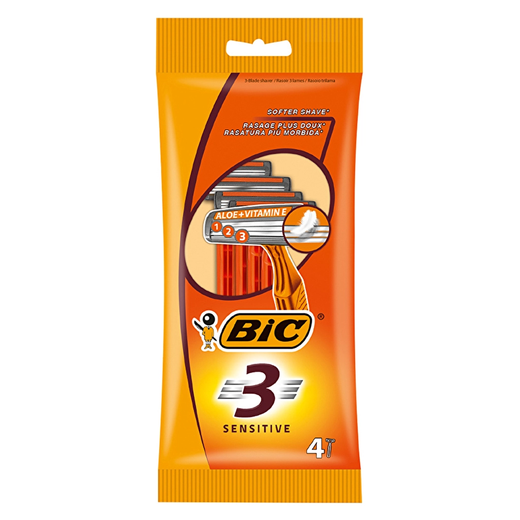 Bic 3 Sensitive Razors Set of 4 - Aloe & Vitamin E, Comfort Grip