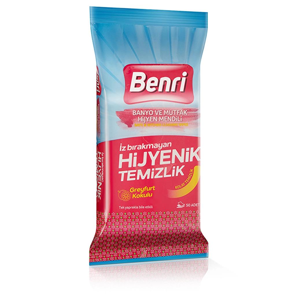Benri 50 Stück Badezimmer- und Küchenhygienetücher - Grapefruitduft