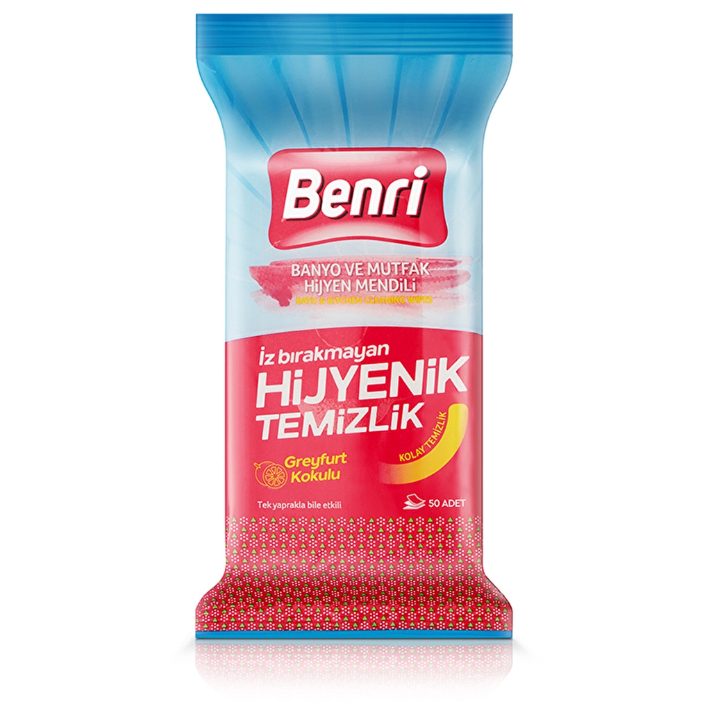 Benri 50-Count Bathroom & Kitchen Hygiene Wipes - Grapefruit Scent