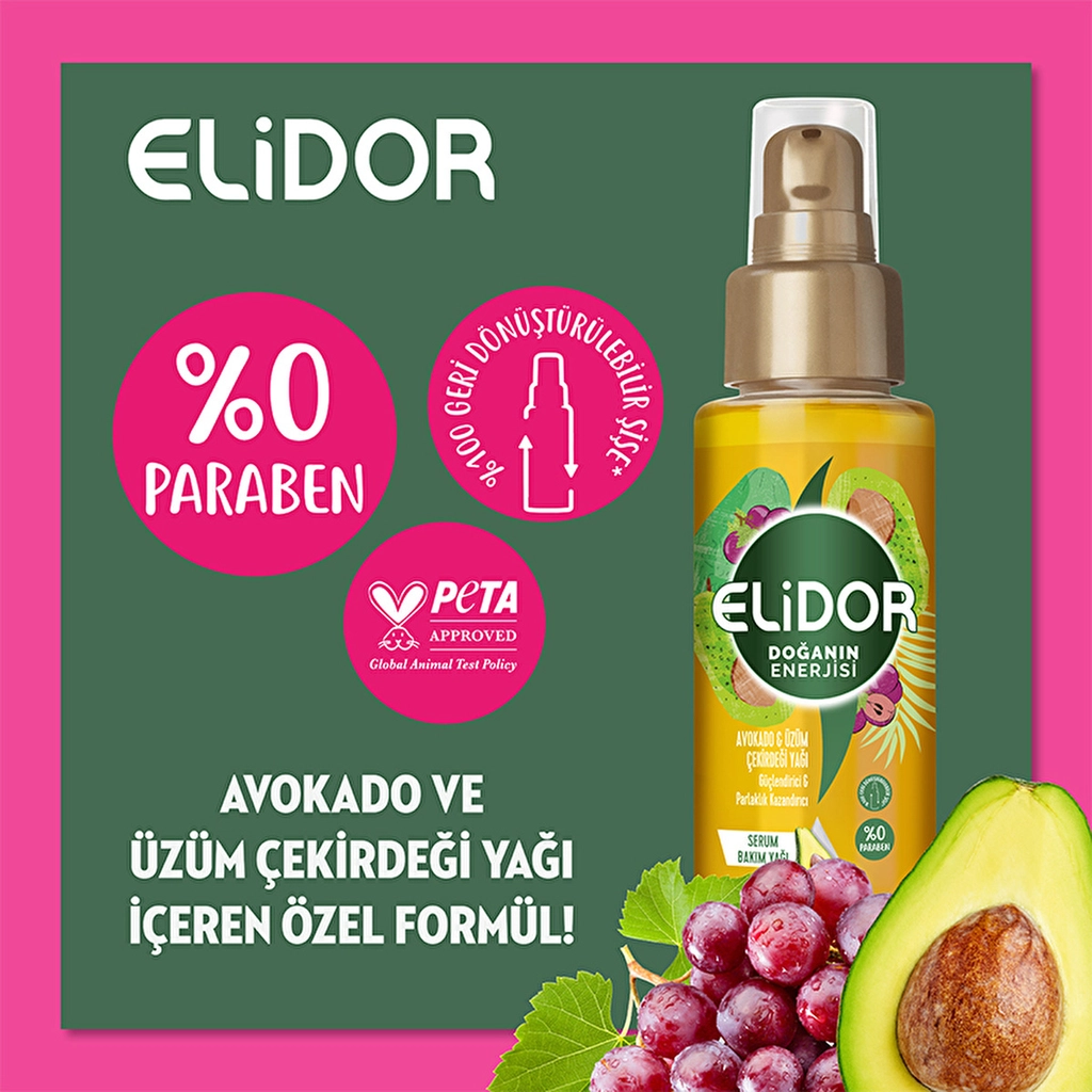 Elidor Avocado &amp; Grape Seed Hair Serum 80ml - Nourish &amp; Repair