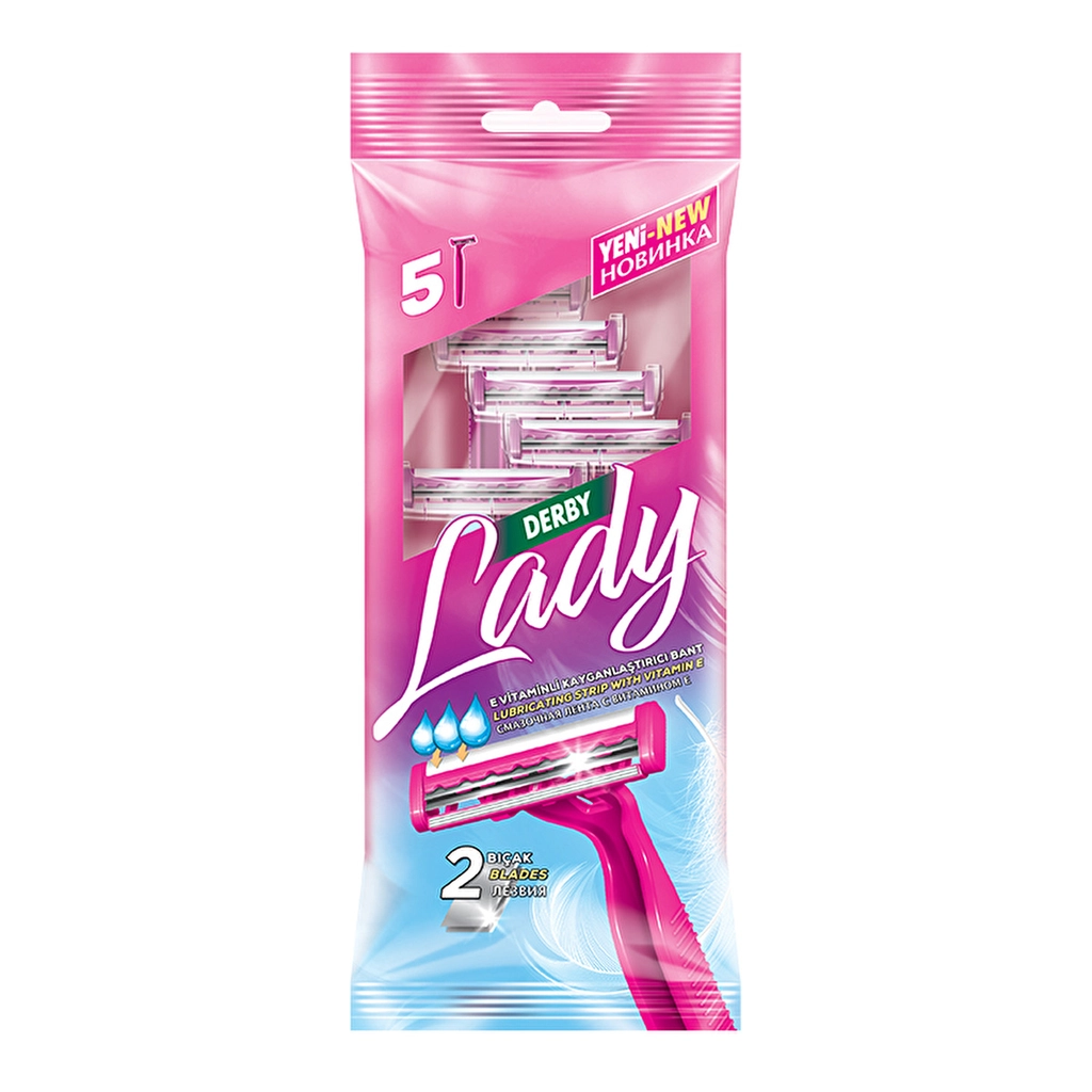 Derby Lady 2 Women's Razors 5-Pack with Vitamin E Lubrication