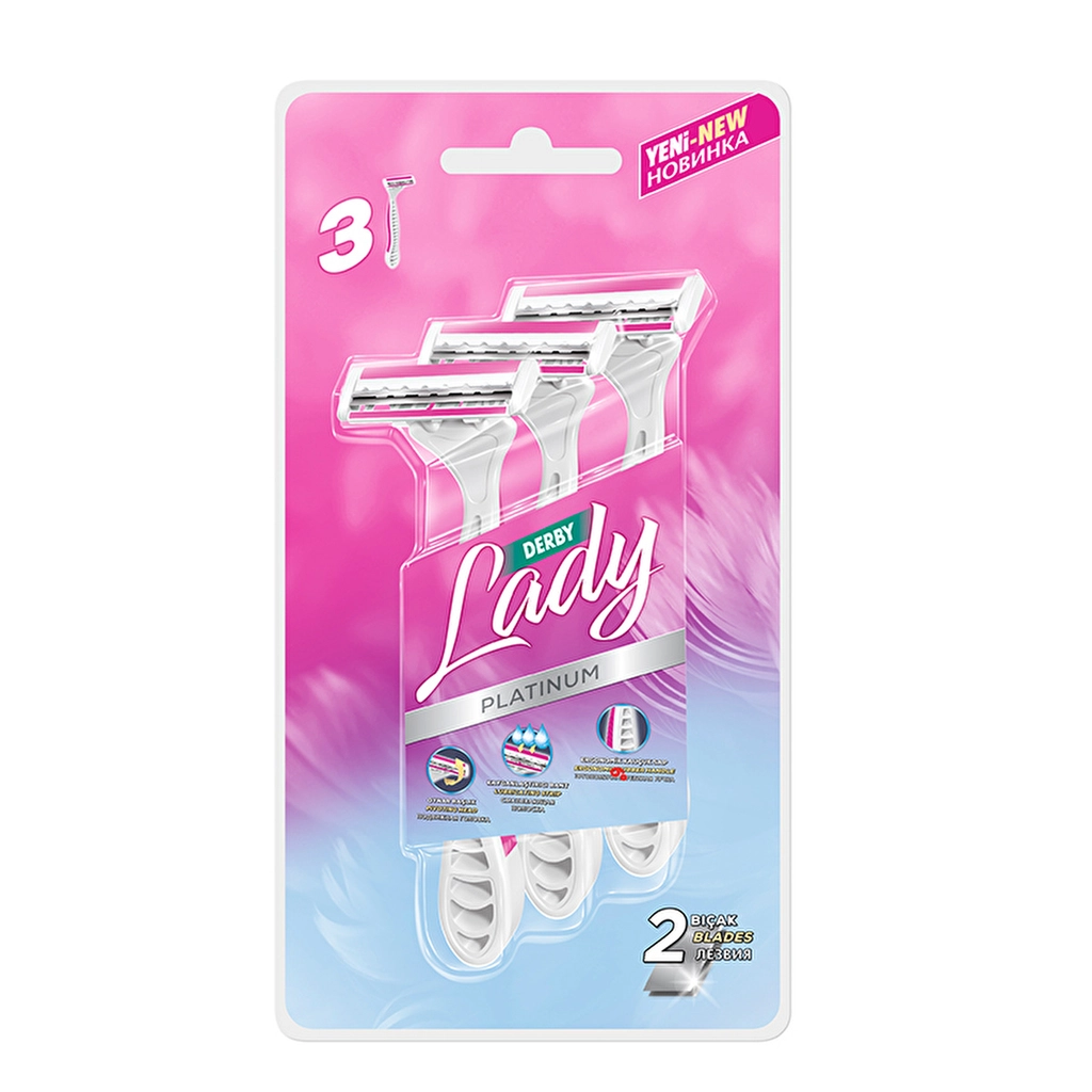 Derby Lady Platinum Women's Razor 3-Pack with Ergonomic Grip