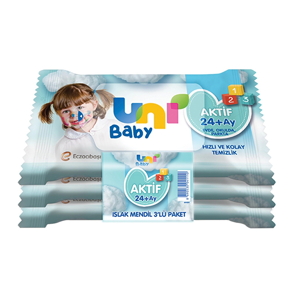 Uni Baby Active Wet Wipes 3x15 Pack for Kids 24+ Months