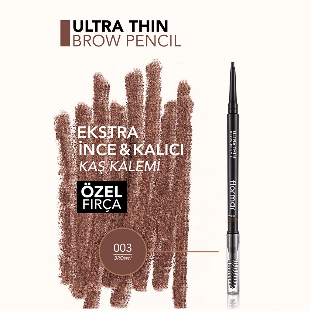 Карандаш для бровей Flormar Ultra Thin 003 Коричневый с кисточкой
