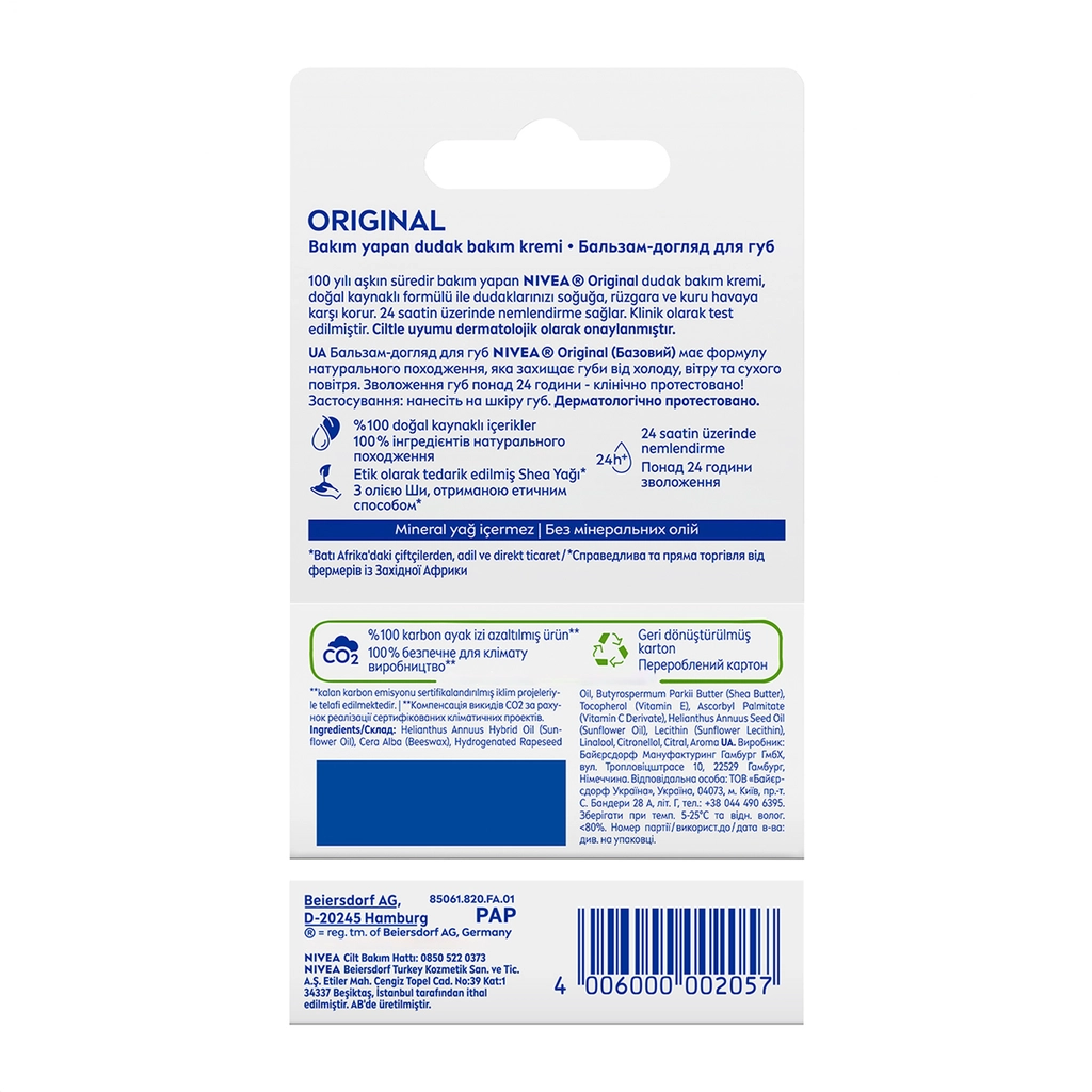 Nivea Original Care Lip Care Cream 4.8gr and Intensive Moisturizing Hand Care Cream Duo Set 4.8gr + 75ml