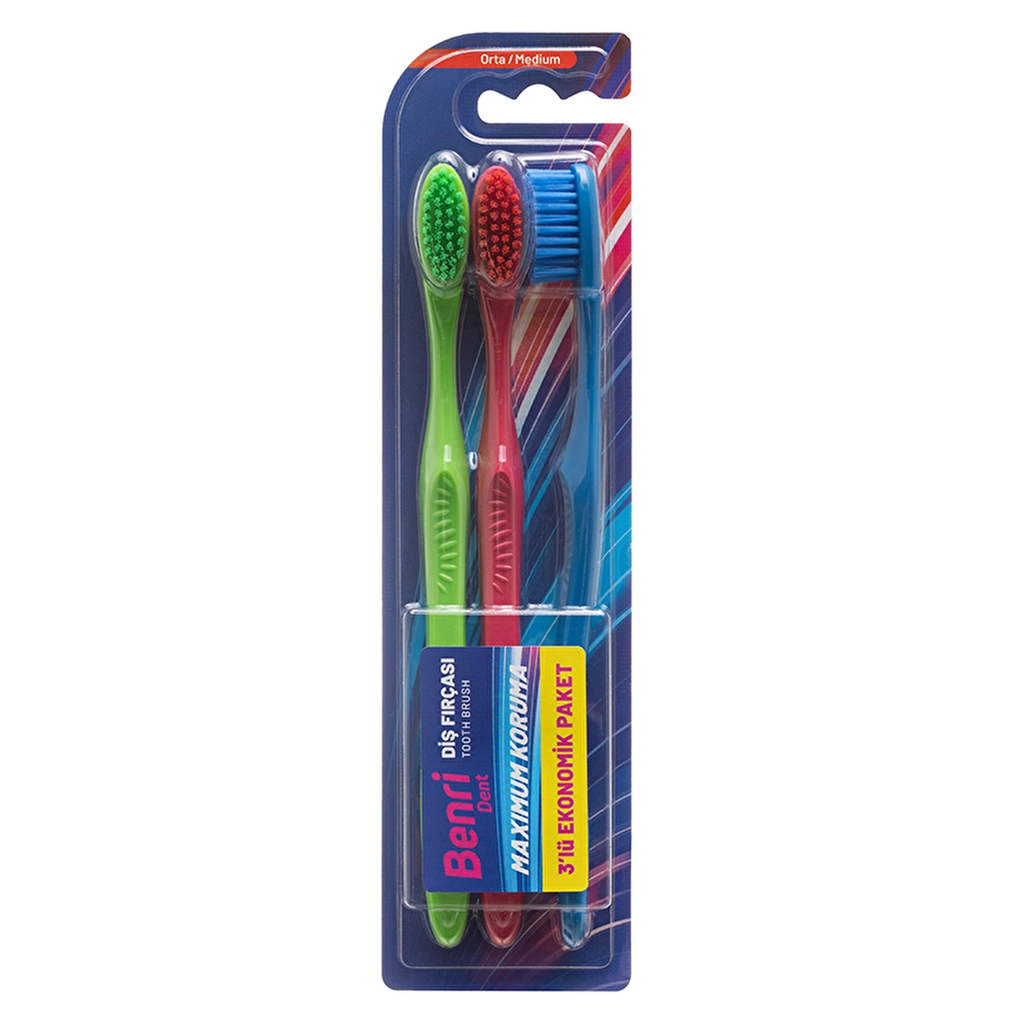 Benri Dent 3-Pack Adult Toothbrush with Soft Rounded Bristles