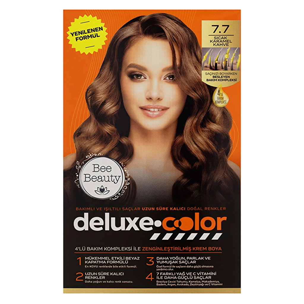 Bee Beauty Deluxe Hair Dye 7.7 Warm Caramel Brown - 4-Care Complex