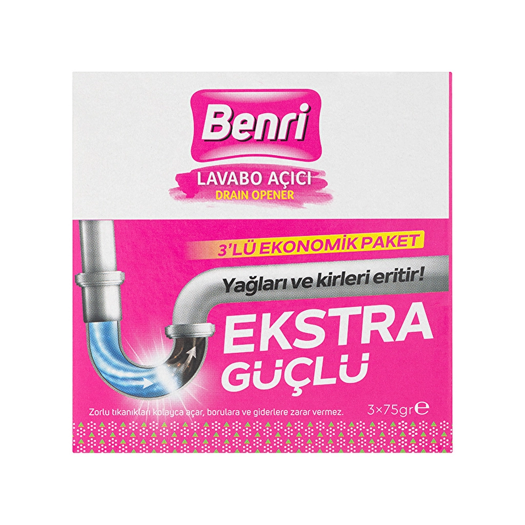 Benri Granular Sink Opener - 3 x 75g for Clogged Drains