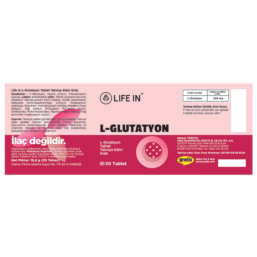 Life In Glutathione 30 Tablets - Antioxidant Support &amp; Health Boost