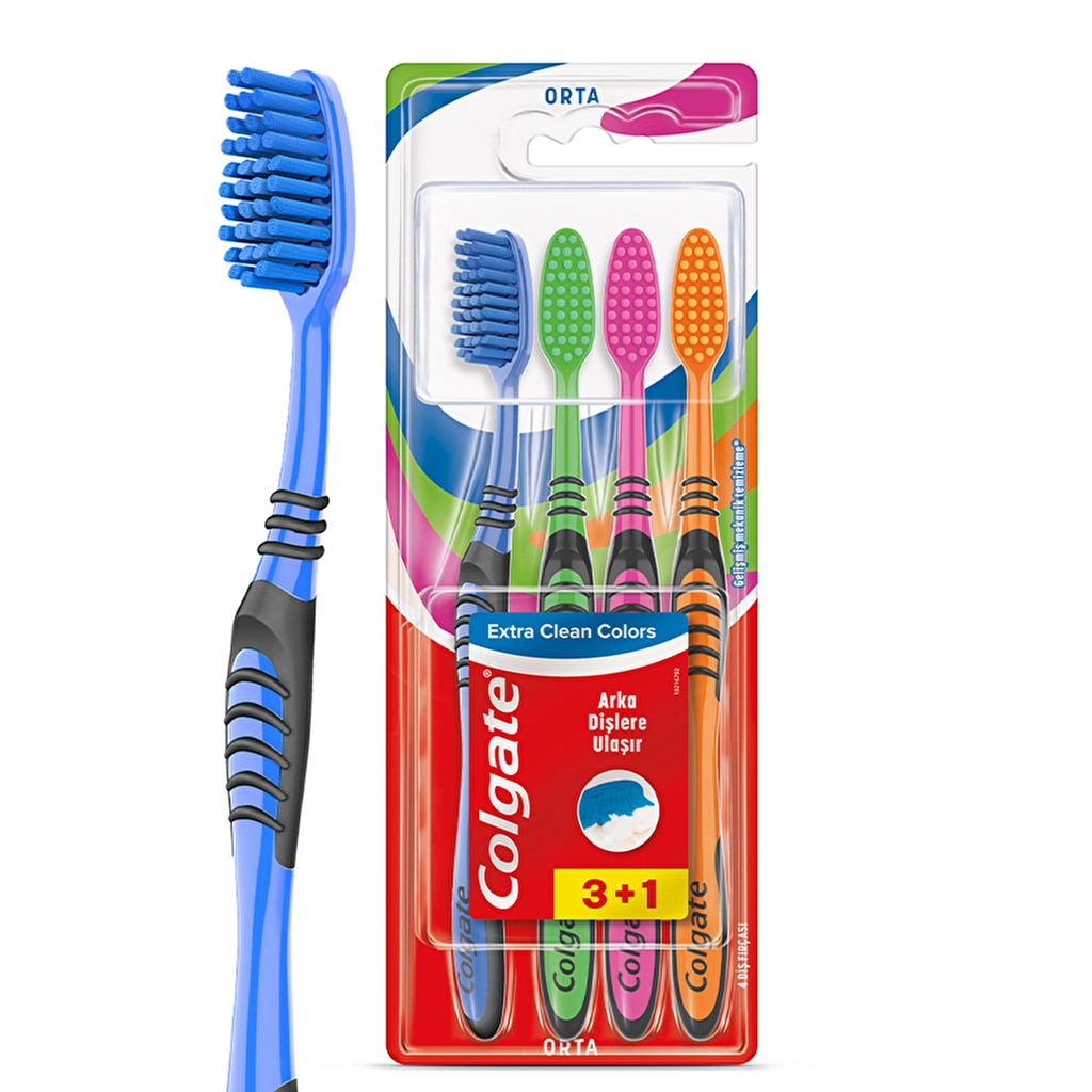 Colgate Extra Clean Colors Toothbrush with Tongue Cleaner 3+1