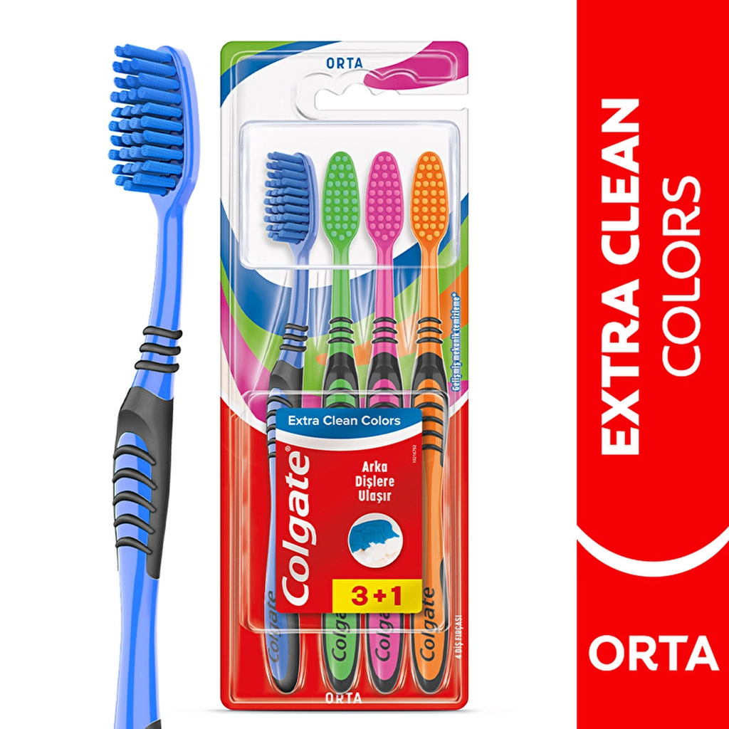 Colgate Extra Clean Colors Toothbrush with Tongue Cleaner 3+1