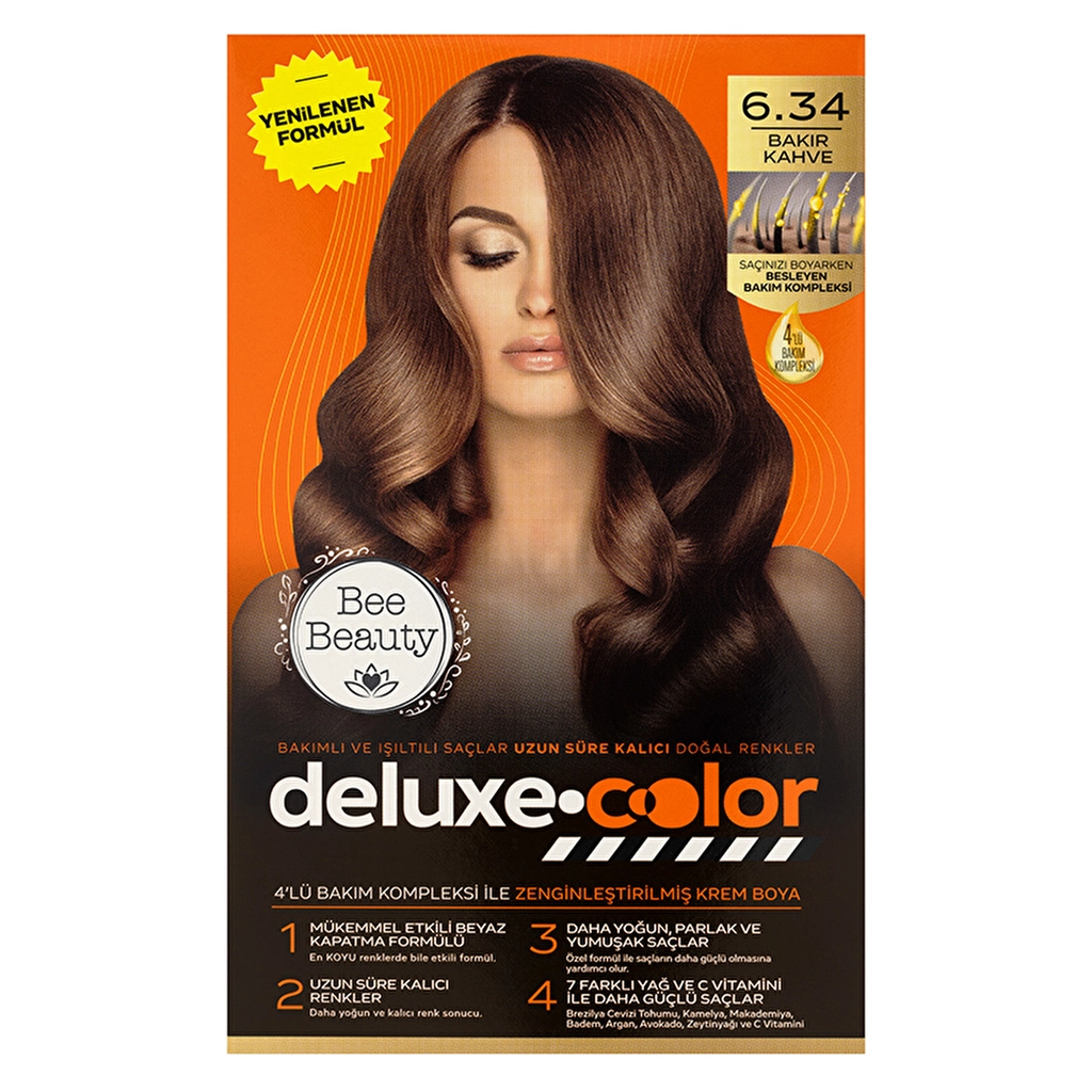 Краска для волос Bee Beauty Deluxe 6.34 Медный коричневый - 7 масел и витамин C