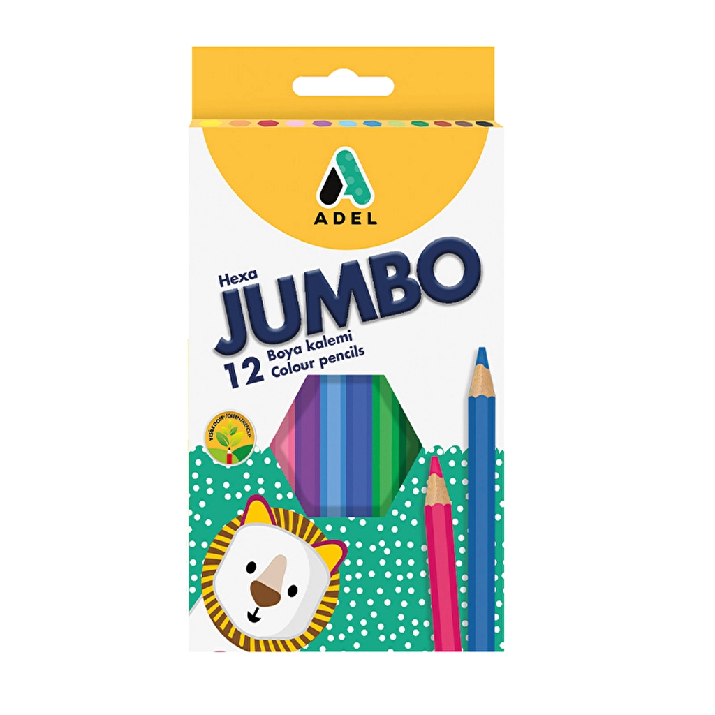 Adel Jumbo Hexagon Crayons - 12 Bright, Durable Colors for Kids