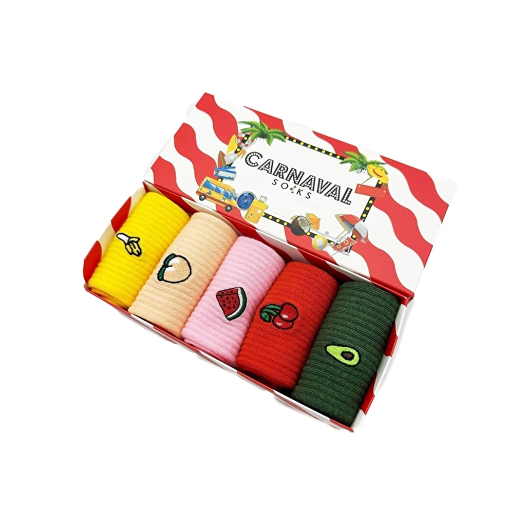 Carnaval Fruit Embroidered Socks 5-Pack Gift Box