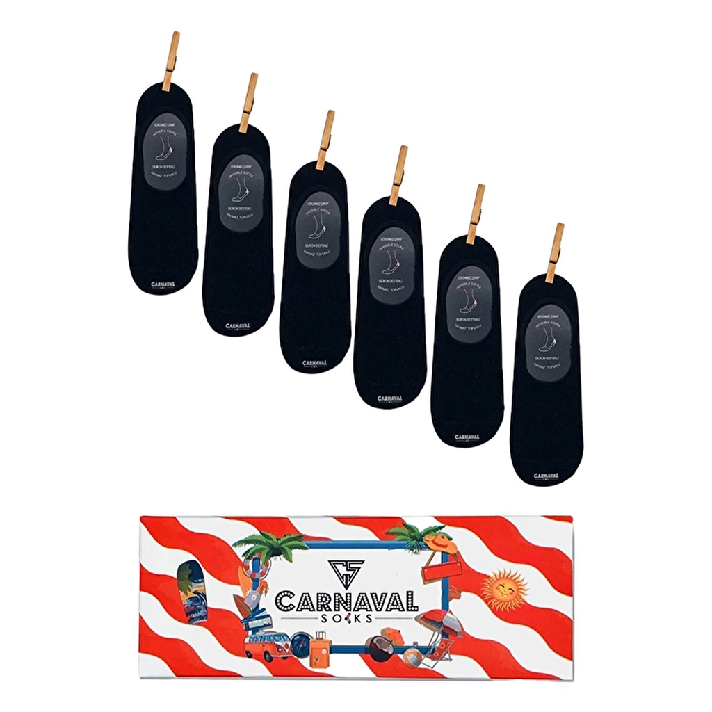 Carnaval 6-Pack Black Non-Slip Ballerina Socks for Women