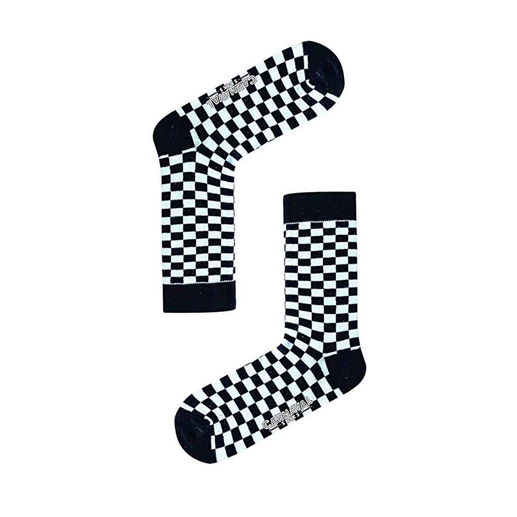 Carnaval Black & White Checkerboard Socks - Cotton Blend