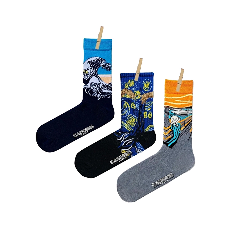 Carnaval Art Patterned Socks Set - 3 Piece Cotton Blend