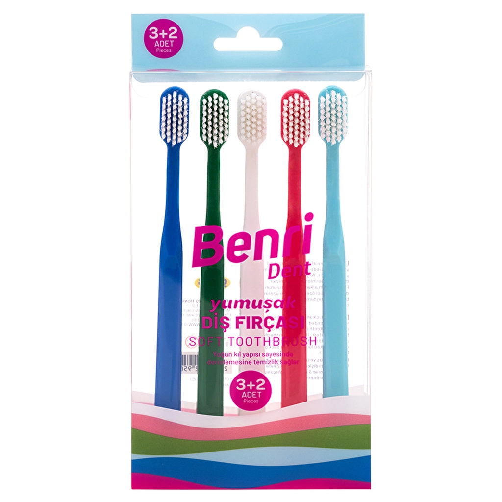 Benri Dent Family Toothbrush Set of 5 - Soft & Medium Bristles