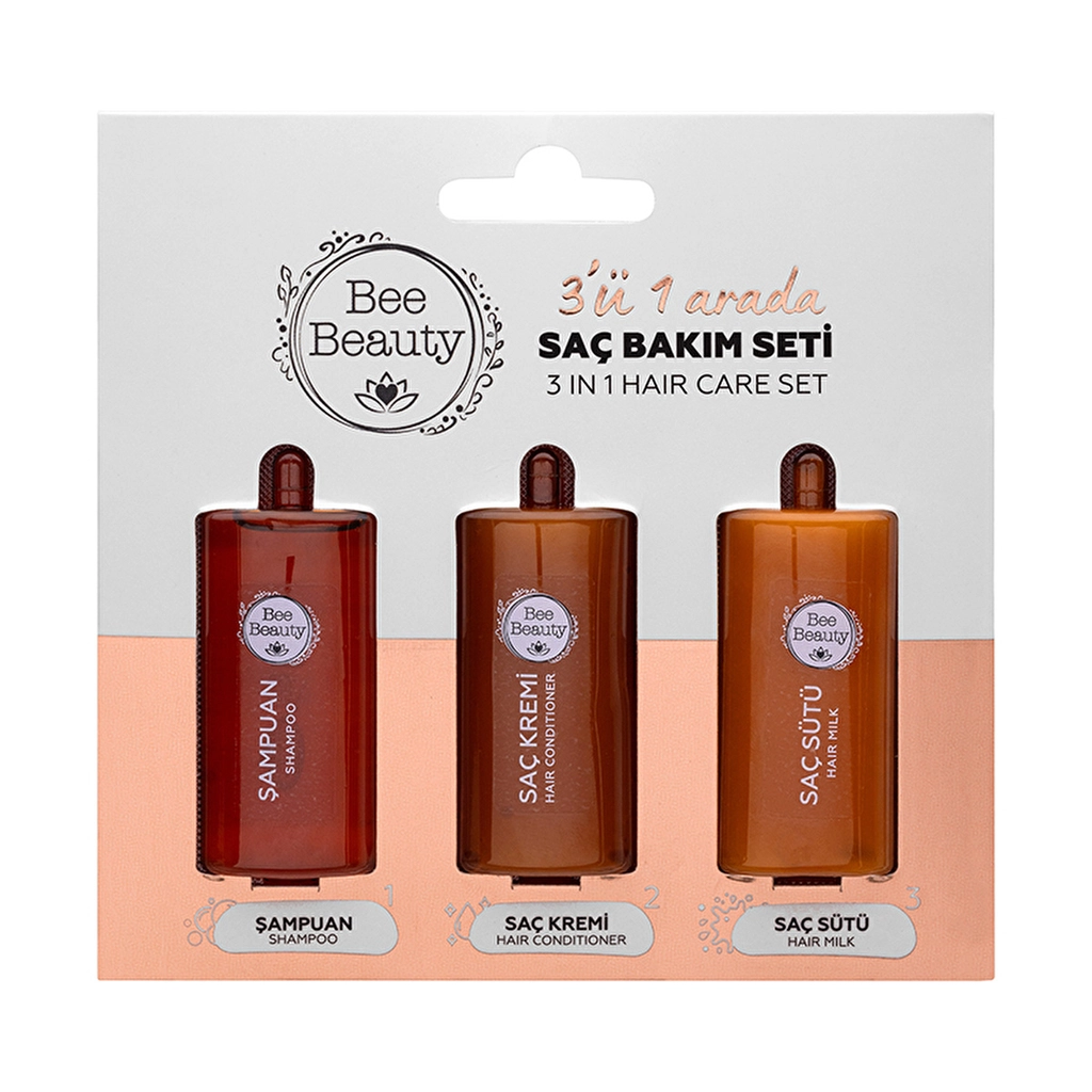 Bee Beauty مجموعة بي بيوتي للسفر 3 في 1: شامبو وبلسم وحليب للشعر