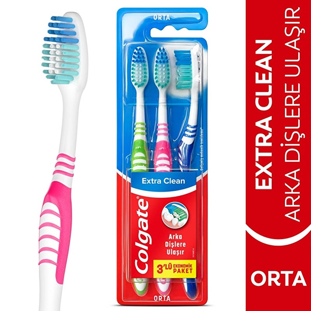 Colgate Extra Clean Medium Toothbrush 2+1 with Tongue Cleaner