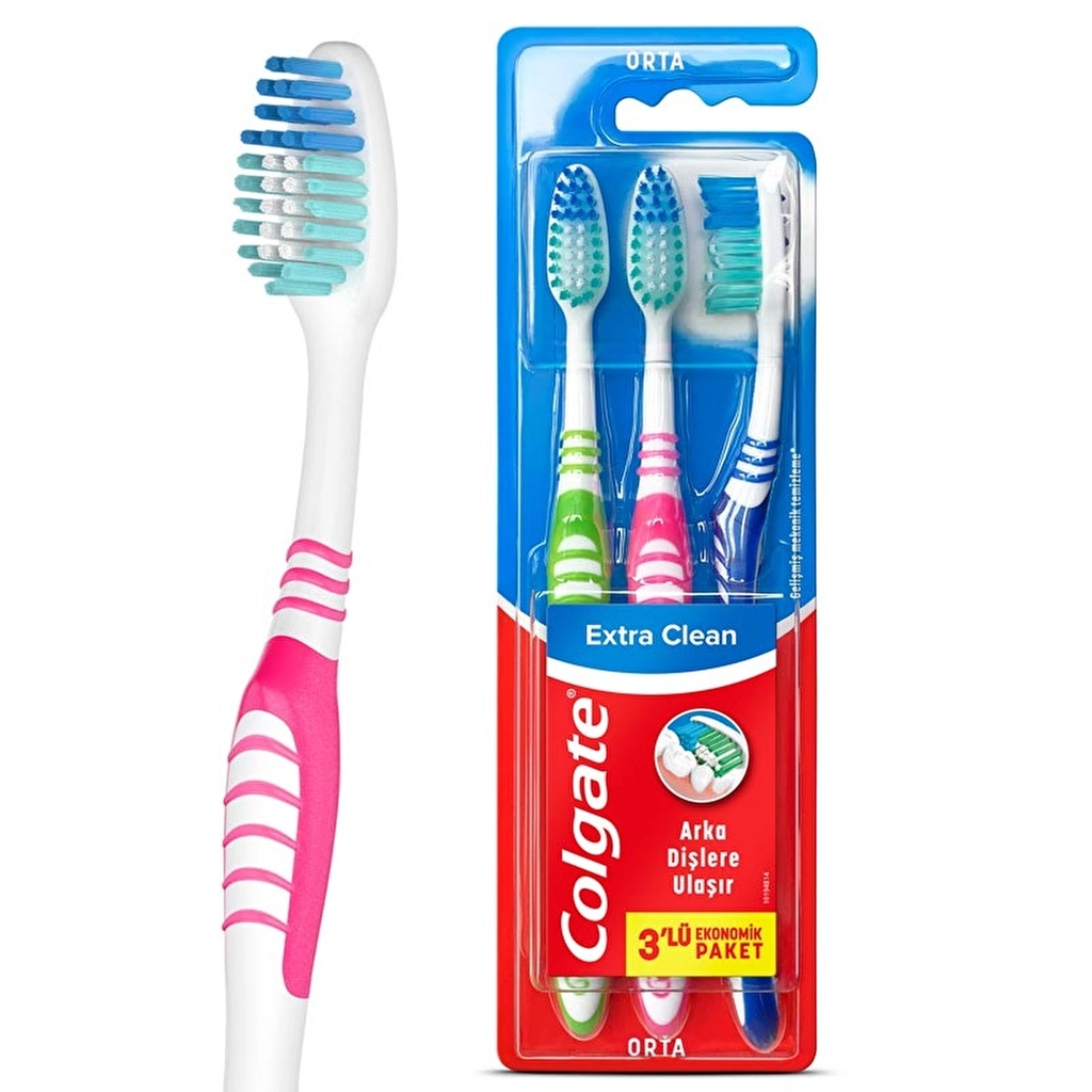 Colgate Extra Clean Medium Toothbrush 2+1 with Tongue Cleaner