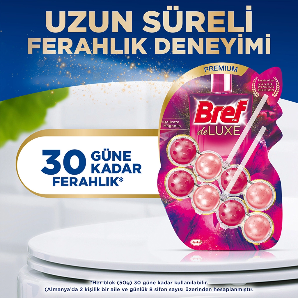 Bref بريف باور أكتيف، كتلة مرحاض صلبة برائحة الماغنوليا، 250 دورة تدفق
