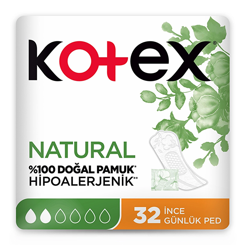 Kotex Ultra Natural Thin Daily Pads - 32 Hypoallergenic Pads