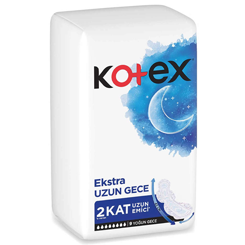 Kotex فوط كوتكس الليلية الطويلة جدًا عبوة من 9 قطع، حماية فائقة الامتصاص