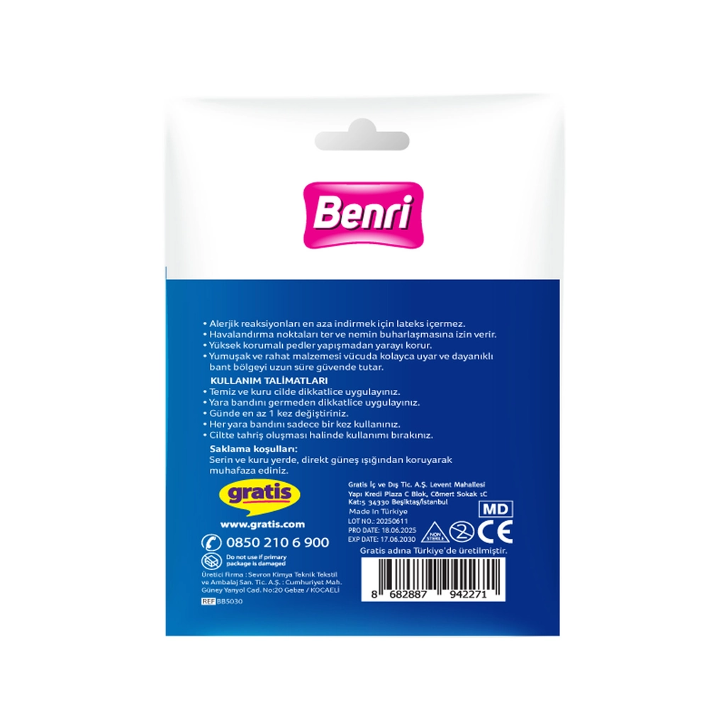 Benri Mixed Band-Aids 50 pcs - Latex-Free, Multi-Size Protection