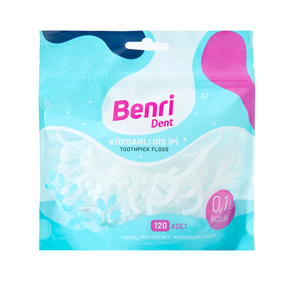 Benri Dent Toothpick Dental Floss - 120 Count, Ergonomic Design