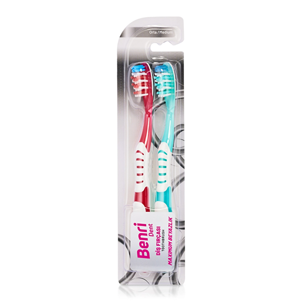 Benri Dent 1+1 White Toothbrush with Soft Rounded Bristles