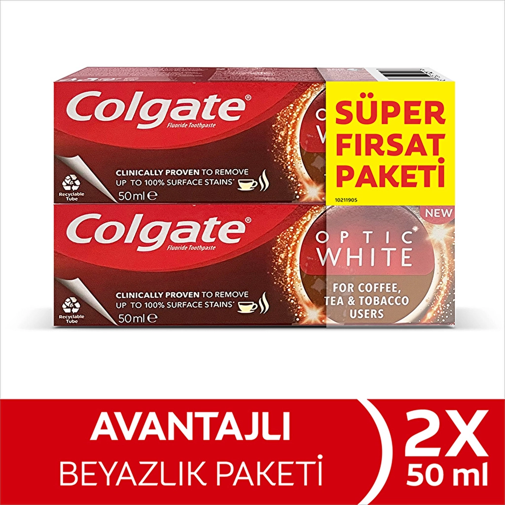 Colgate Optic White Toothpaste 2 x 50ml - Stain Removal &amp; Enamel Care