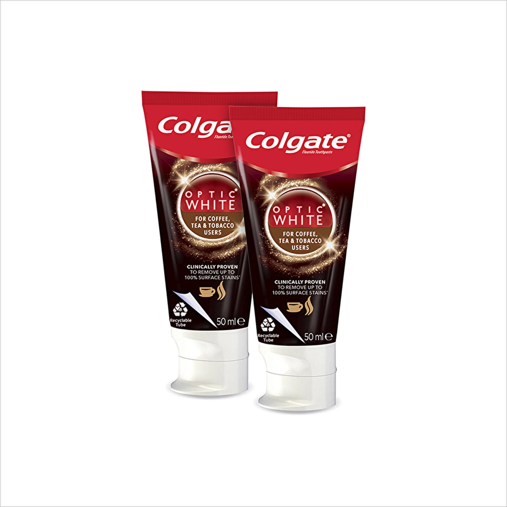 Colgate Optic White Toothpaste 2 x 50ml - Stain Removal &amp; Enamel Care
