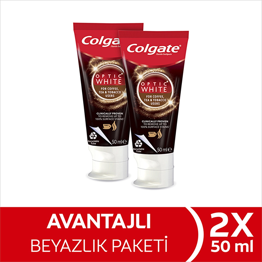 Colgate Optic White Toothpaste 2 x 50ml - Stain Removal &amp; Enamel Care