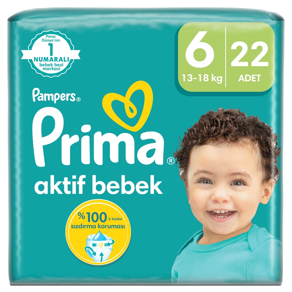 Prima Active Size 6 Diapers, 22-Count, Leak-Proof Protection