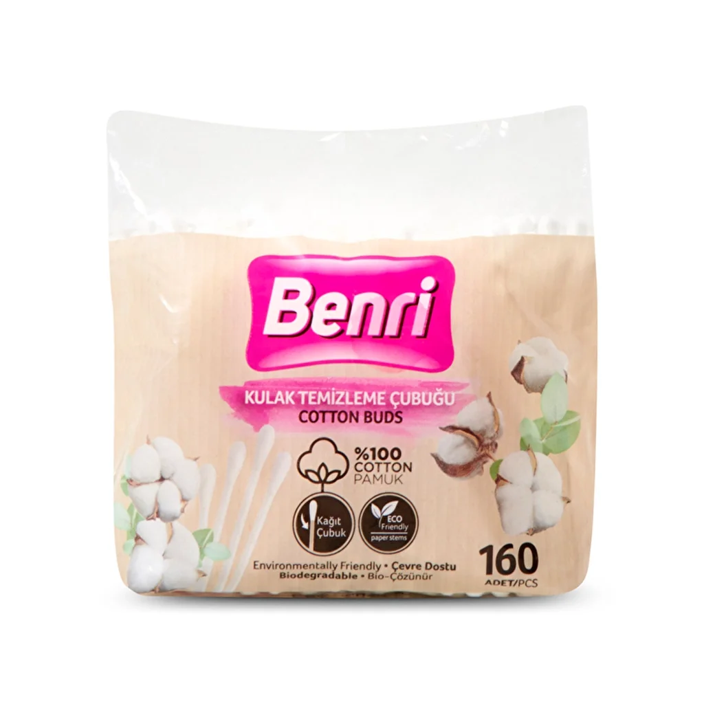 Benri أعواد أذن قطنية قابلة للتحلل الحيوي من بينري ١٦٠ قطعة في كيس