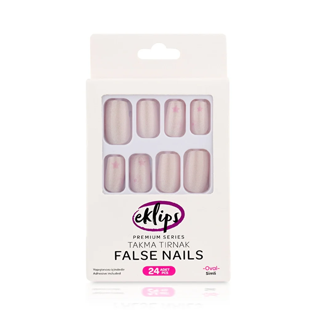Eklips Glitzernde ovale Kunstnägel - helle Farbe, 24 Stück