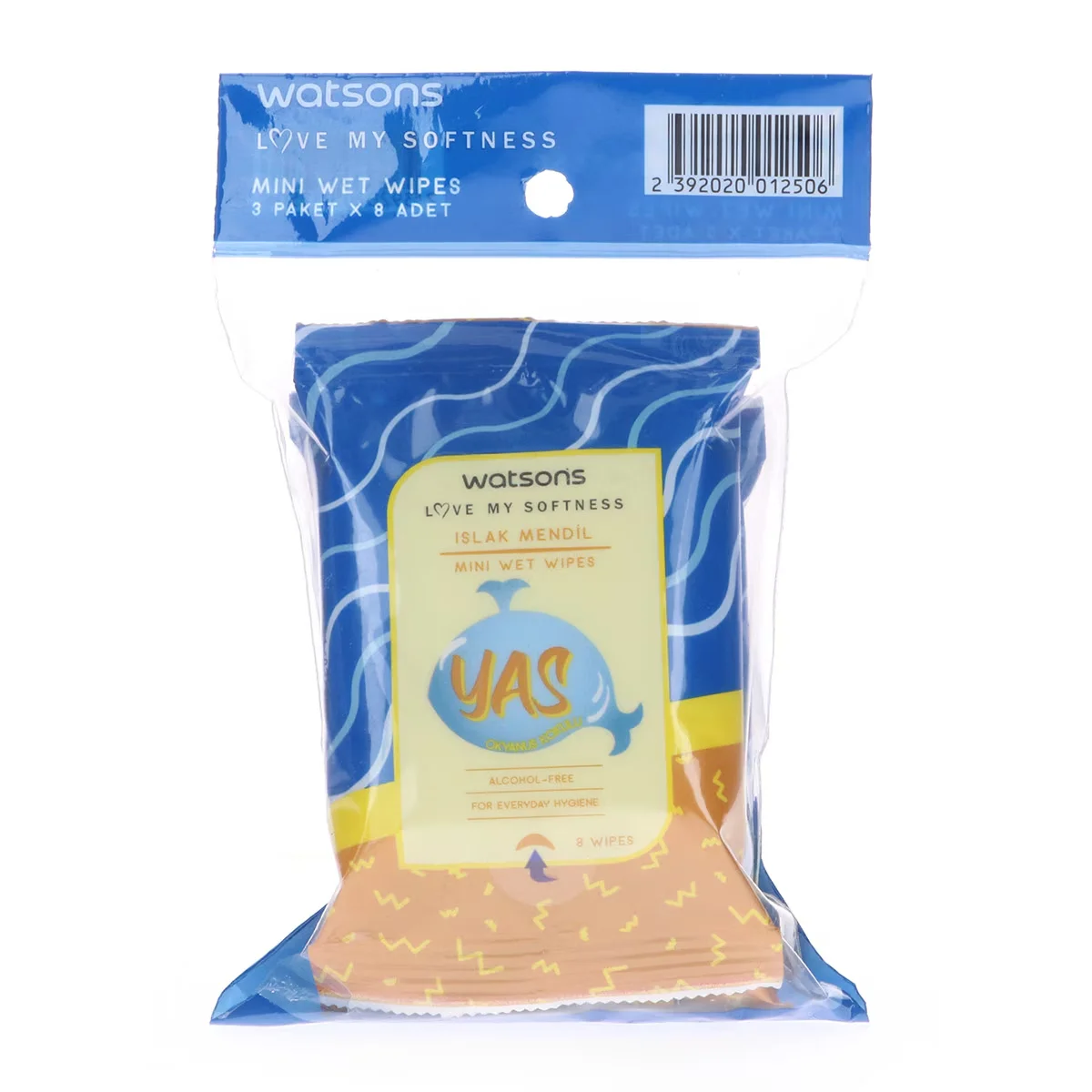 Watsons Mini Wet Wipes Mourning Ocean Scented 3 x8 pcs