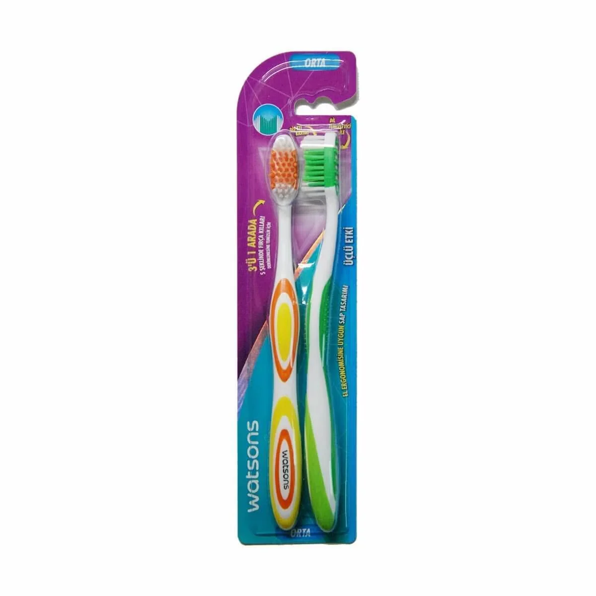 Watsons 3 in1 action Toothbrush Medium 2 pcs