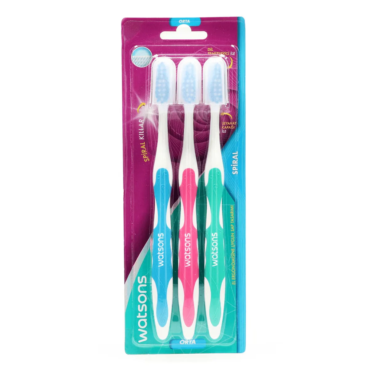 Watsons Spiral Toothbrush Medium 3 pcs