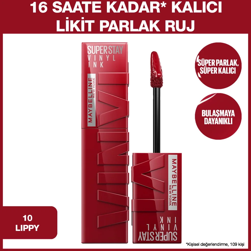 Maybelline New York Super Stay Vinyl Ink Likit Parlak Ruj - 10 Lippy