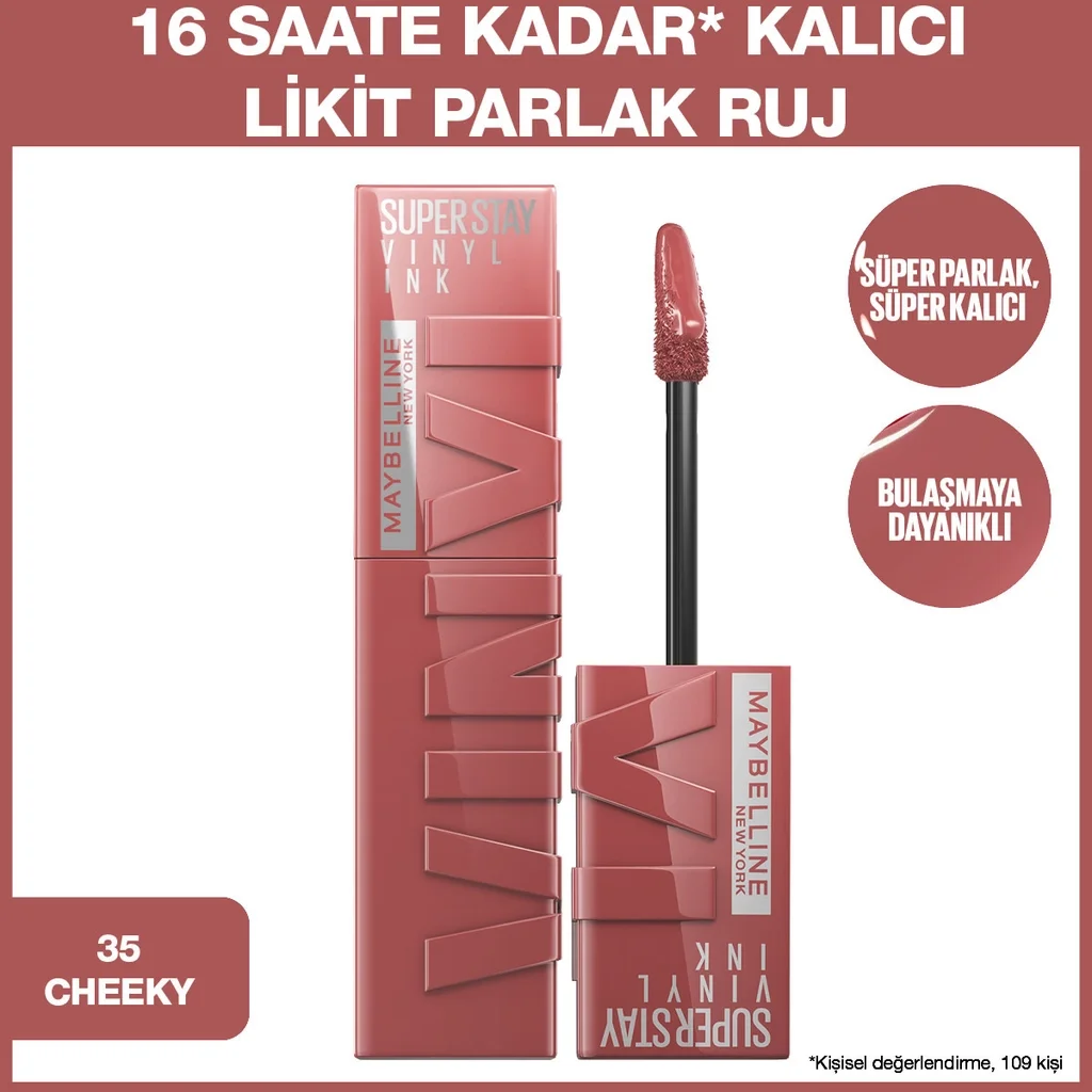 Maybelline New York Super Stay Vinyl Ink Long Lasting Liquid Glossy Lipstick 35 cheeky