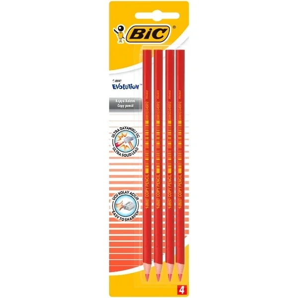 BIC Evolution Red Copy Pencil 4 Pack - Durable & Chew-Resistant