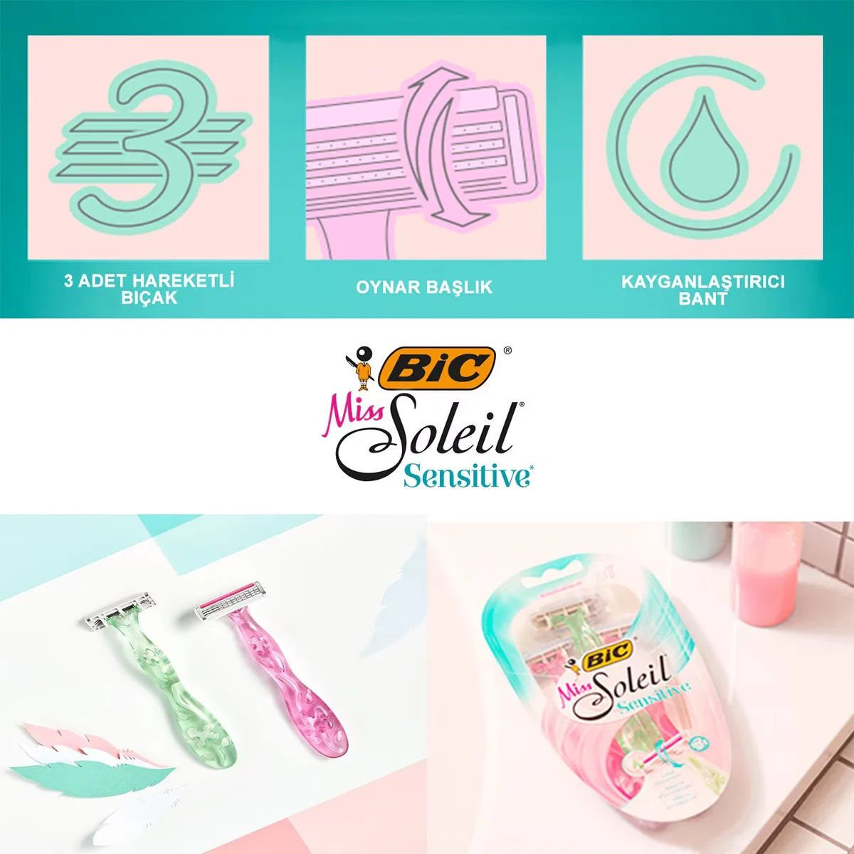 Bic Miss Soleil Sensitive 3 blade Women's Razor 3 pack