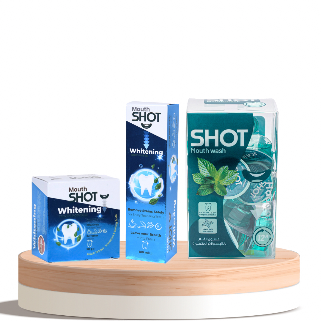 Zahnaufhellungs- & Mundpflege-Set von Mouth Shot – 3-teilig