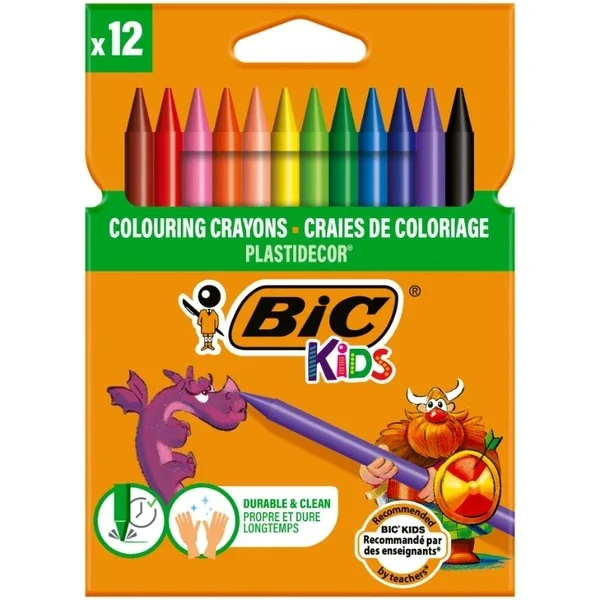 BIC Kids Non-Staining Pastel Crayons - 12 Durable Colors