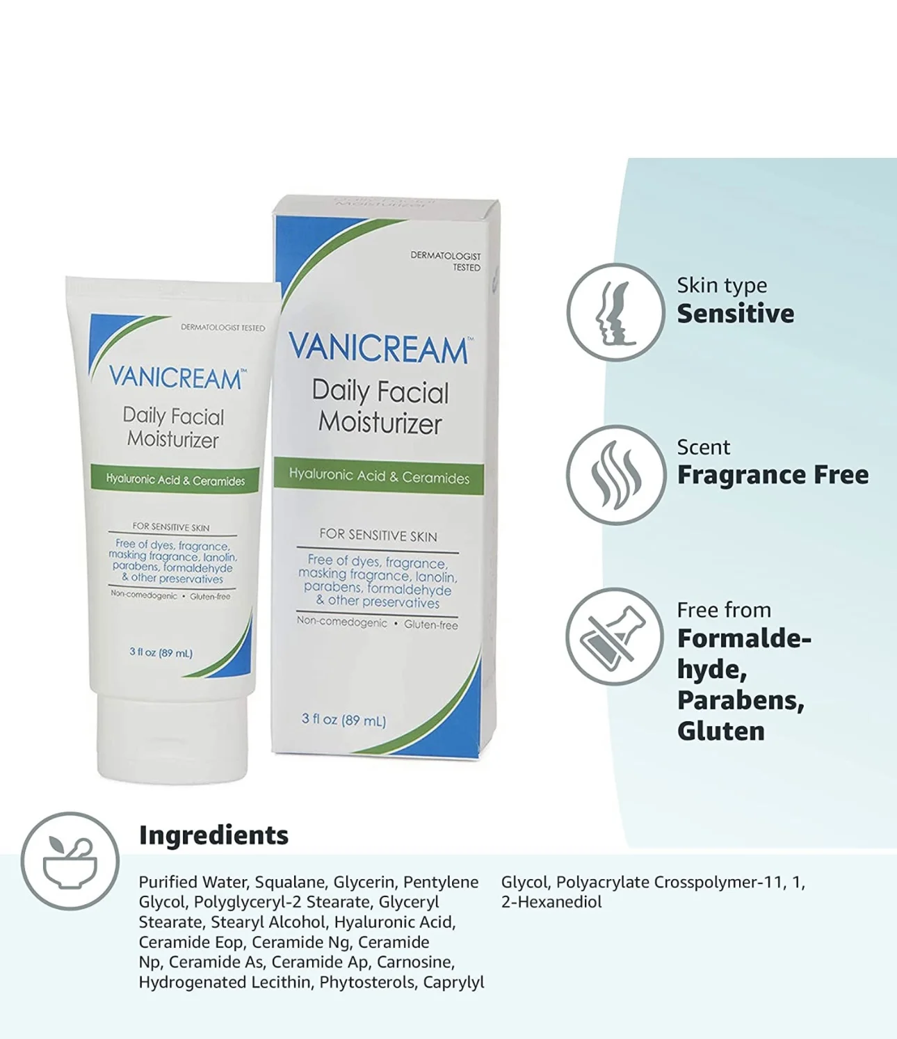 Увлажняющий крем для лица Vanicream для чувствительной кожи 89 мл