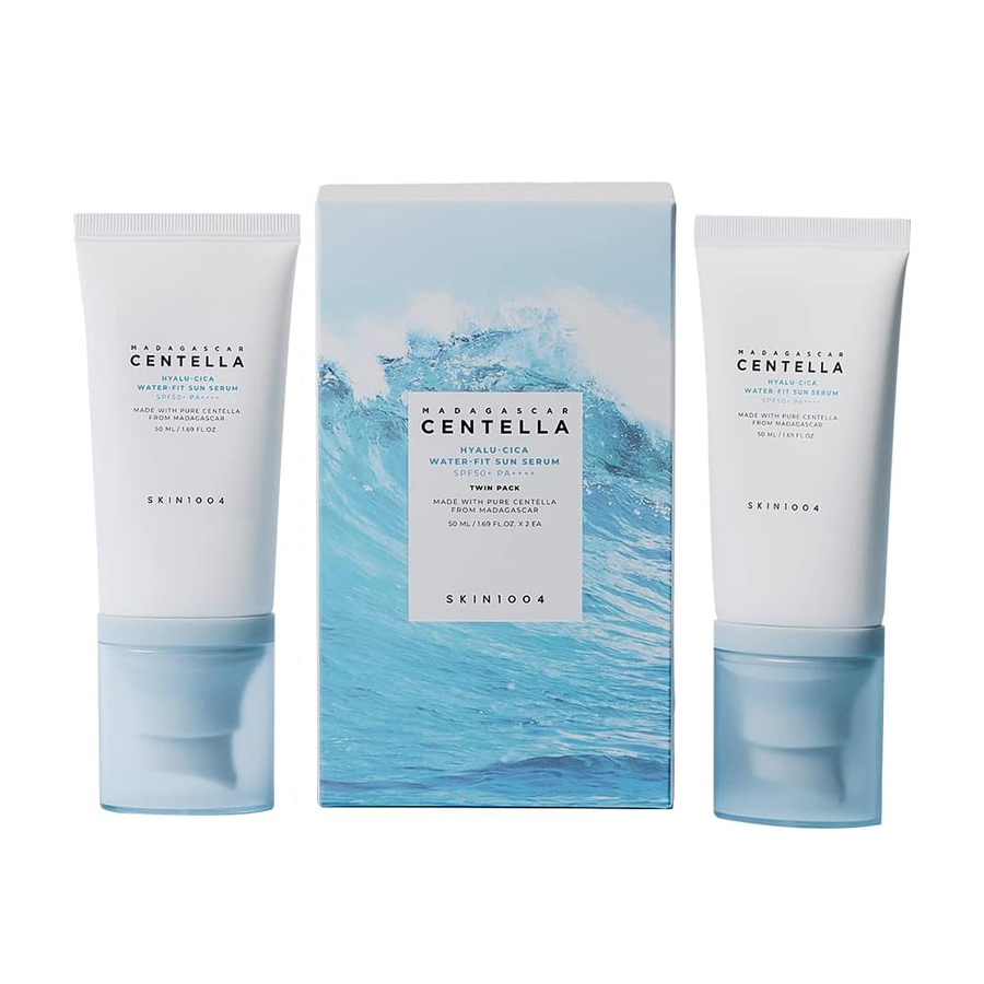 Two Bottles of Cica Serum Water Sunscreen with Centella from Skin 1004 - 50+50 ml